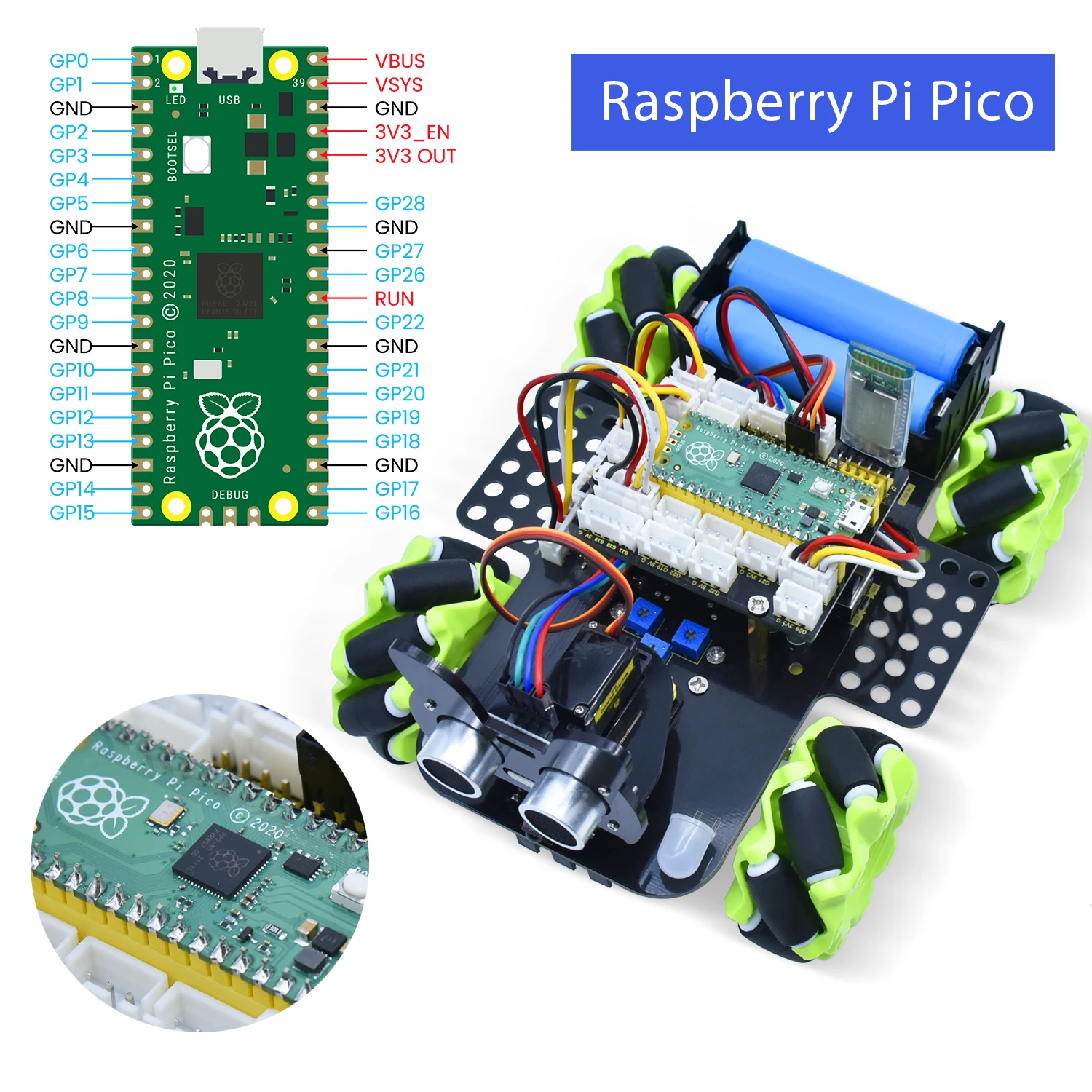 Keyestudio 4WD Raspberry Pi PICO Robot for Raspberry Pi Pico Programming STEM Robotics Kit Support Arduino C+Python Tutorial Keyestudio 4WD Raspberry Pi PICO Robot for Raspberry Pi Pico Programming STEM Robotics Kit Support Arduino C+Python Tutorial