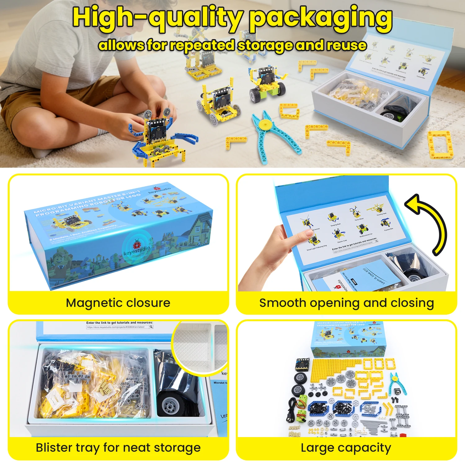 Keyestuido Micro bit V2 Variant Master 8-IN-1 Robot Kit For Micro:bit Programming Starter Learning Kit Compatible with Lego