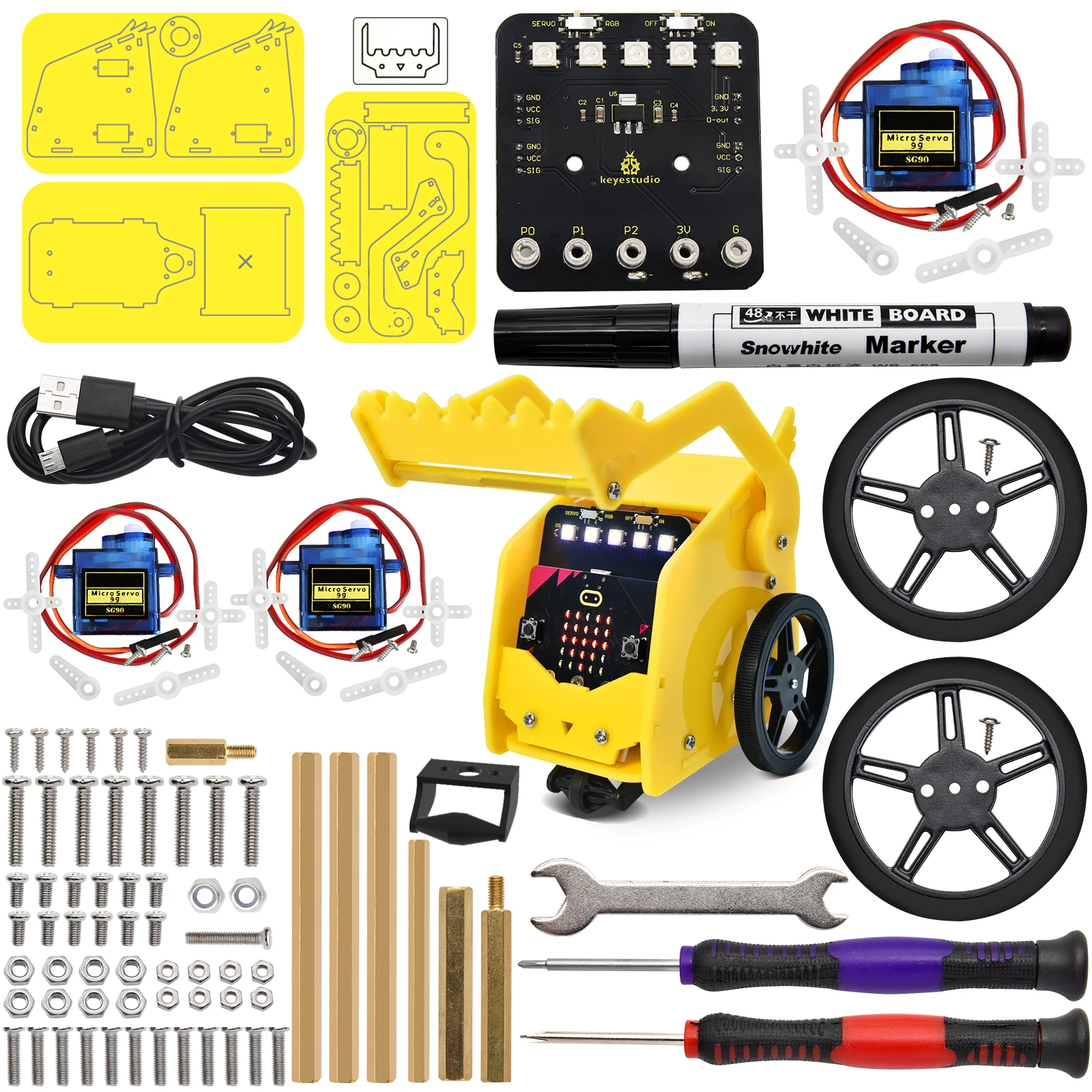 Keyestudio Micro:Bit V2 DeskBit Small Robot Smart Car for Microbit Robot STEM Programming Car Kit Makecode Graphical Programming