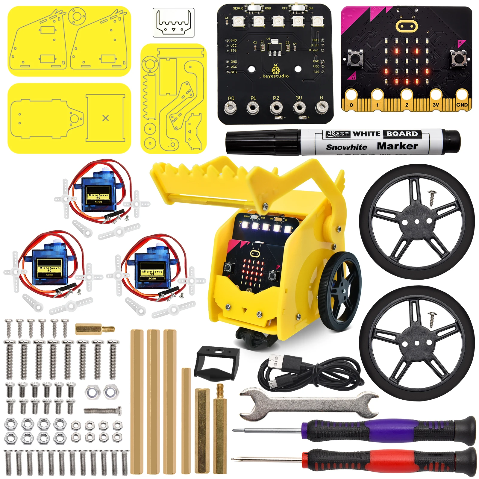 Keyestudio Micro:Bit V2 DeskBit Small Robot Smart Car for Microbit Robot STEM Programming Car Kit Makecode Graphical Programming
