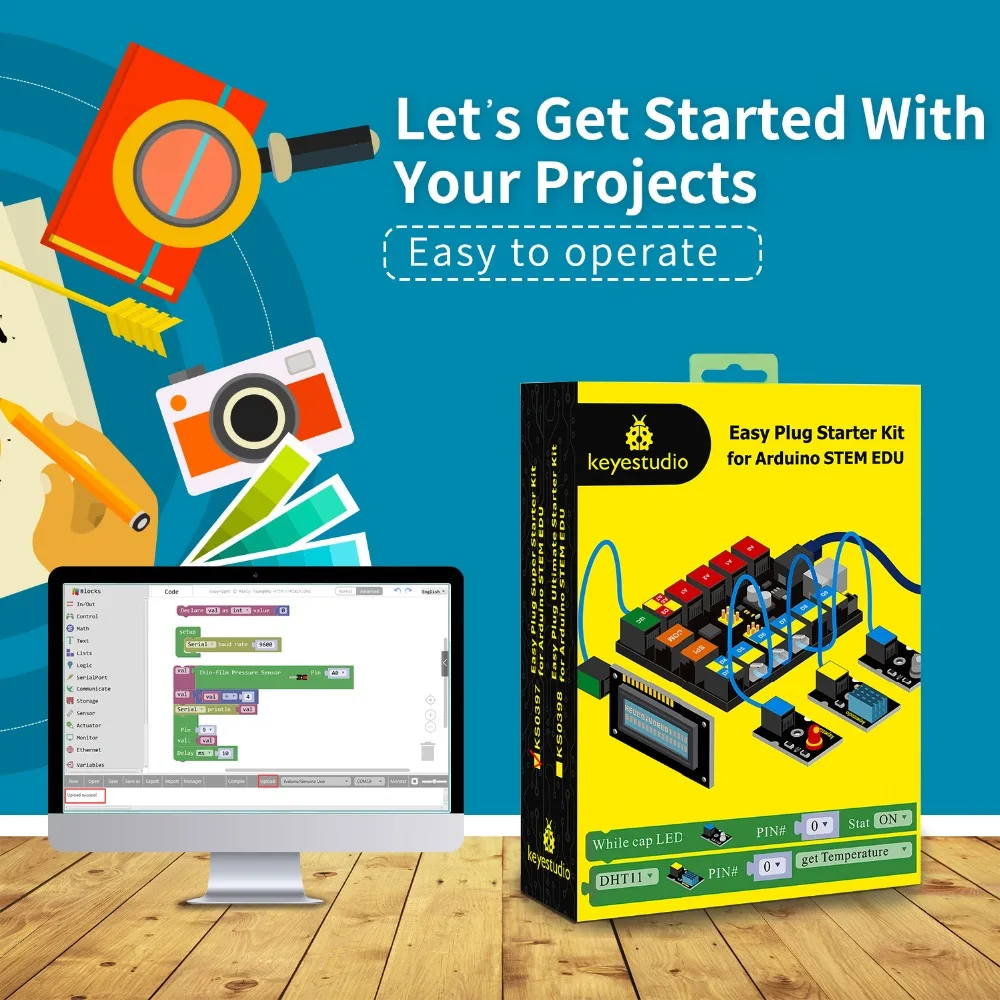 Keyestudio EASY PLUG RJ11 Super Starter Learning Kit For Arduino STEM EDU/Compatible With Mixly Block Coding