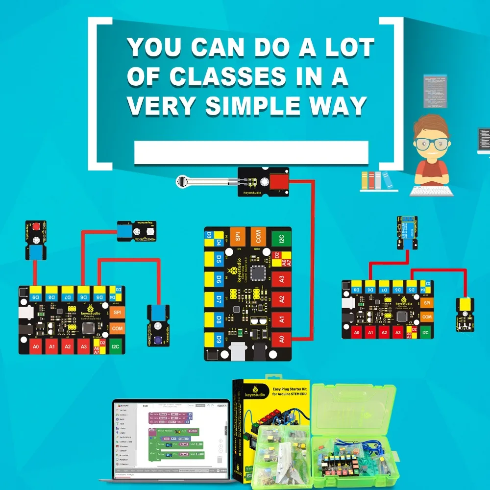 Keyestudio EASY PLUG RJ11 Super Starter Learning Kit For Arduino STEM EDU/Compatible With Mixly Block Coding Keyestudio EASY PLUG RJ11 Super Starter Learning Kit For Arduino STEM EDU/Compatible With Mixly Block Coding