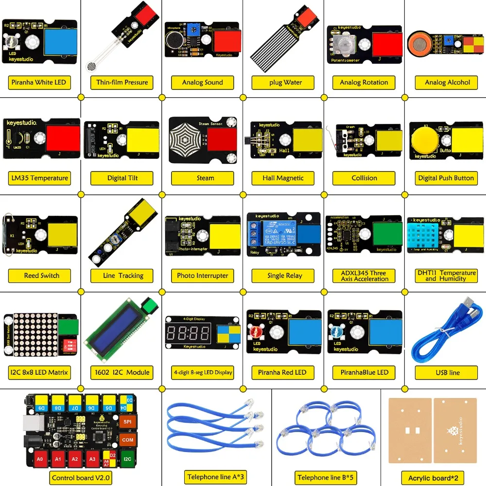 Keyestudio EASY PLUG RJ11 Super Starter Learning Kit For Arduino STEM EDU/Compatible With Mixly Block Coding