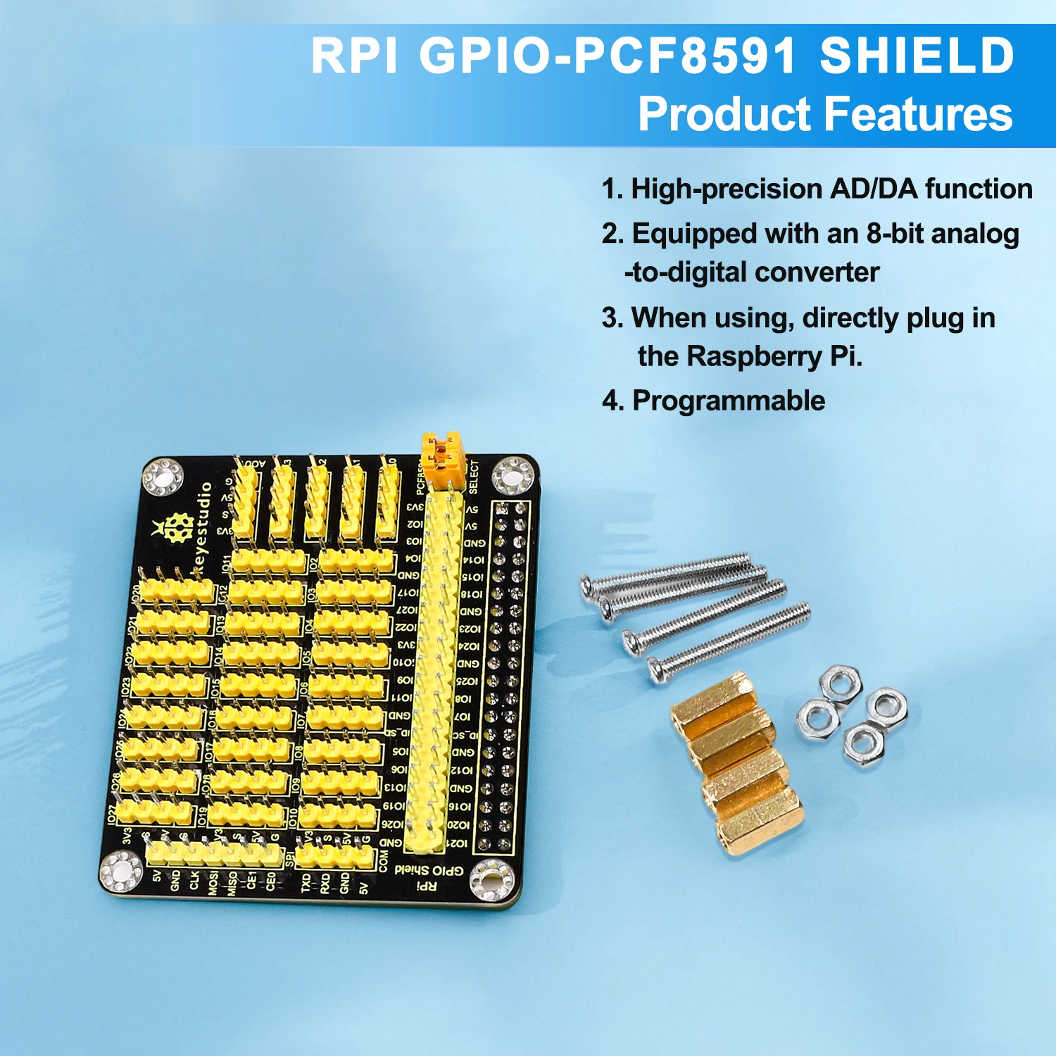 Keyestudio RPI GPIO shield with-PCF8591 AD-DA for Raspberry Pi /CE certification