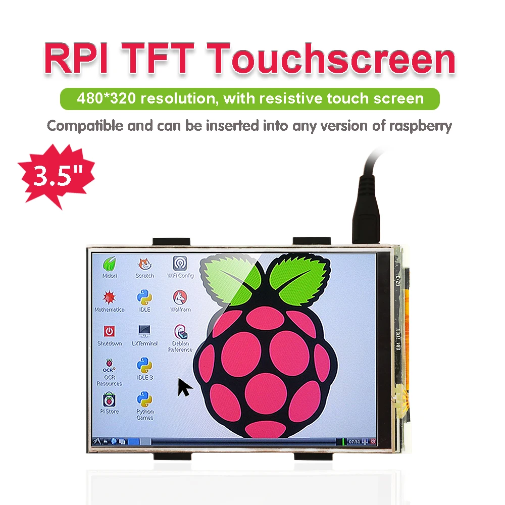 Keyestudio RPI TFT 3.5 Inch LCD Touch screen Shield for Raspberry Pi 3B/4B 480x320 16-Bit Pixels CE Certification