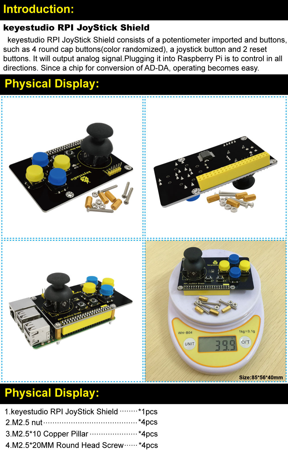 Keyestudio RPI JoyStick Shield PCF8591 for Raspberry Pi Projects /CE certification