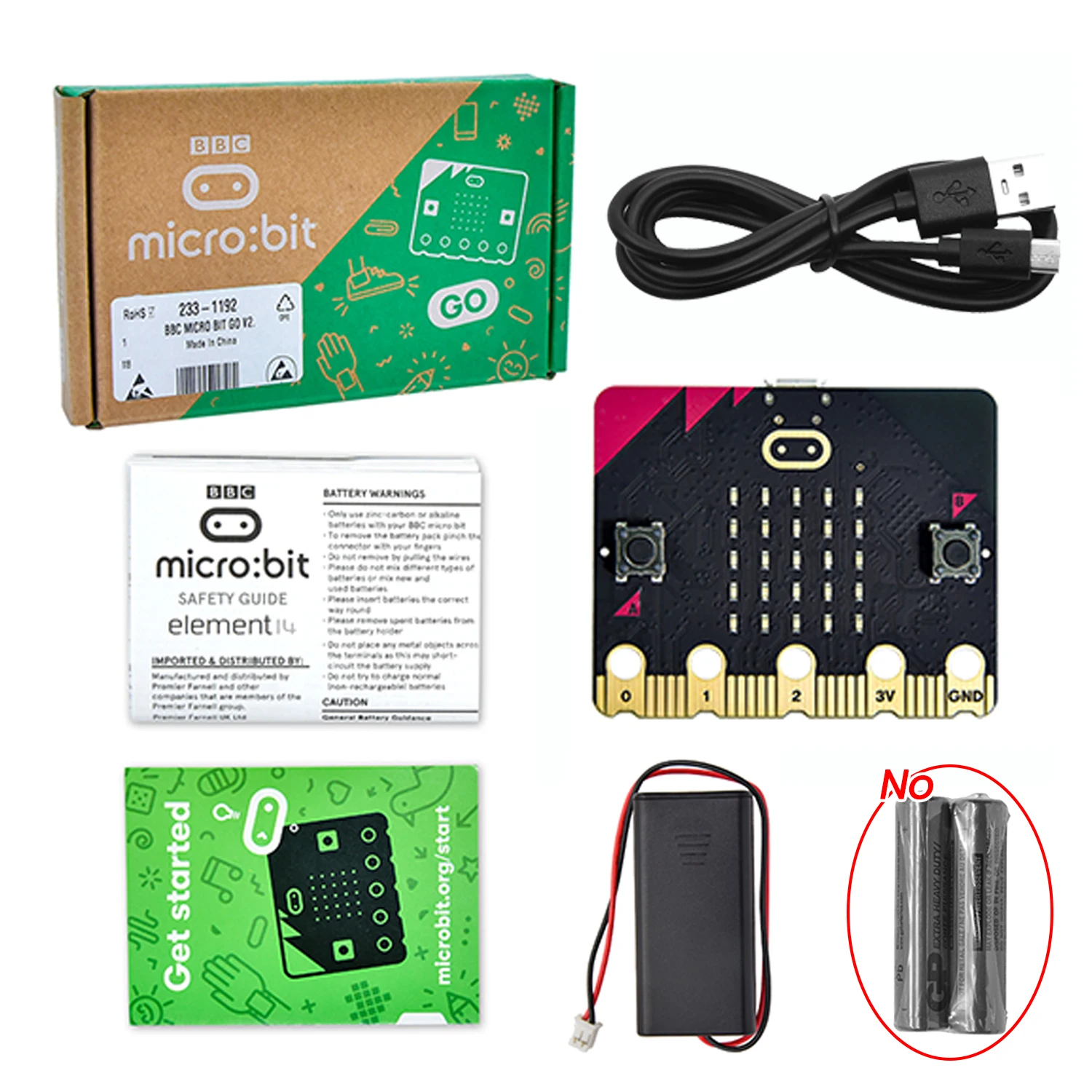 Original Micro:Bit Go Kit For BBC Micro:bit V2 Board+Battery Holder No AAA Batteries +Micro USB Cable for Coding and Programming