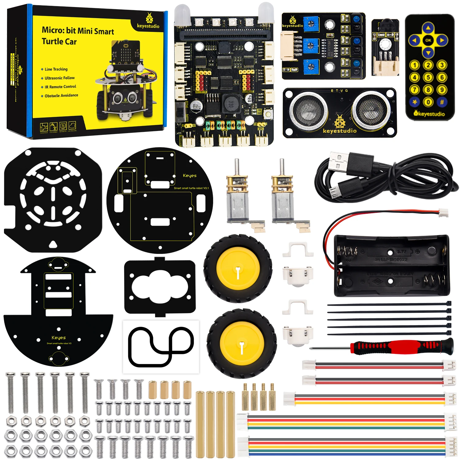 Keyestudio Micro:Bit V2 Robot Car Mini Smart Turtle Robot Kit for MicroBit Robot Car Python Programming STEM Electronic Kit Keyestudio Micro:Bit V2 Robot Car Mini Smart Turtle Robot Kit for MicroBit Robot Car Python Programming STEM Electronic Kit