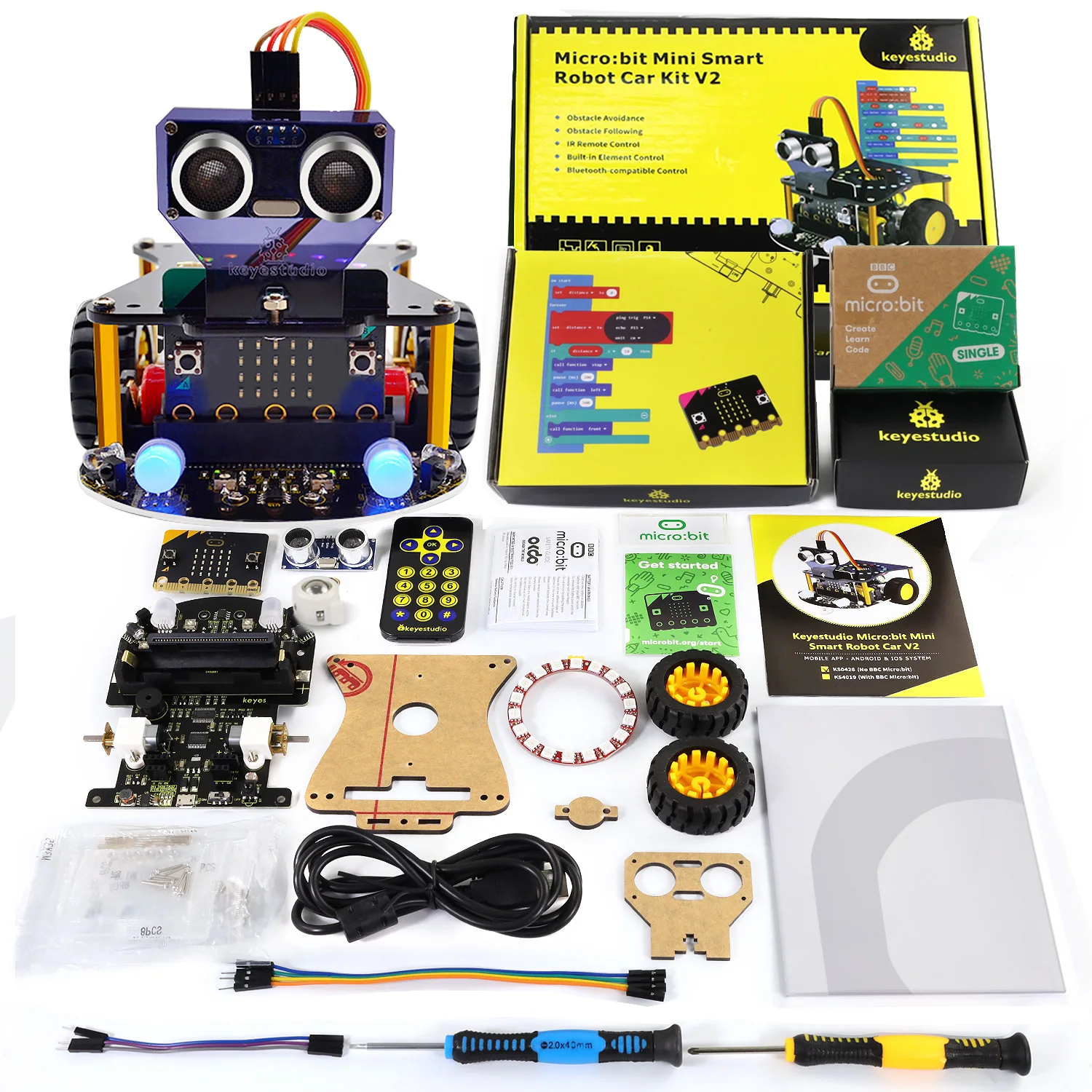 Keyestudio Microbit V2 Robot Car Kit for BBC Microbit V2 Smart Robot Cars for Makecode & Micropython Programming STEM Kit