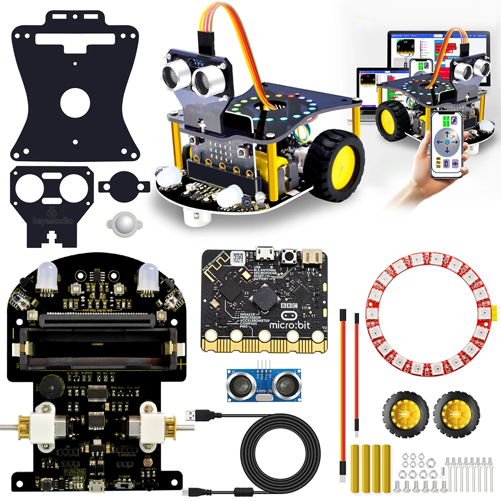 Keyestudio Microbit V2 Robot Car Kit for BBC Microbit V2 Smart Robot Cars for Makecode & Micropython Programming STEM Kit Keyestudio Microbit V2 Robot Car Kit for BBC Microbit V2 Smart Robot Cars for Makecode & Micropython Programming STEM Kit