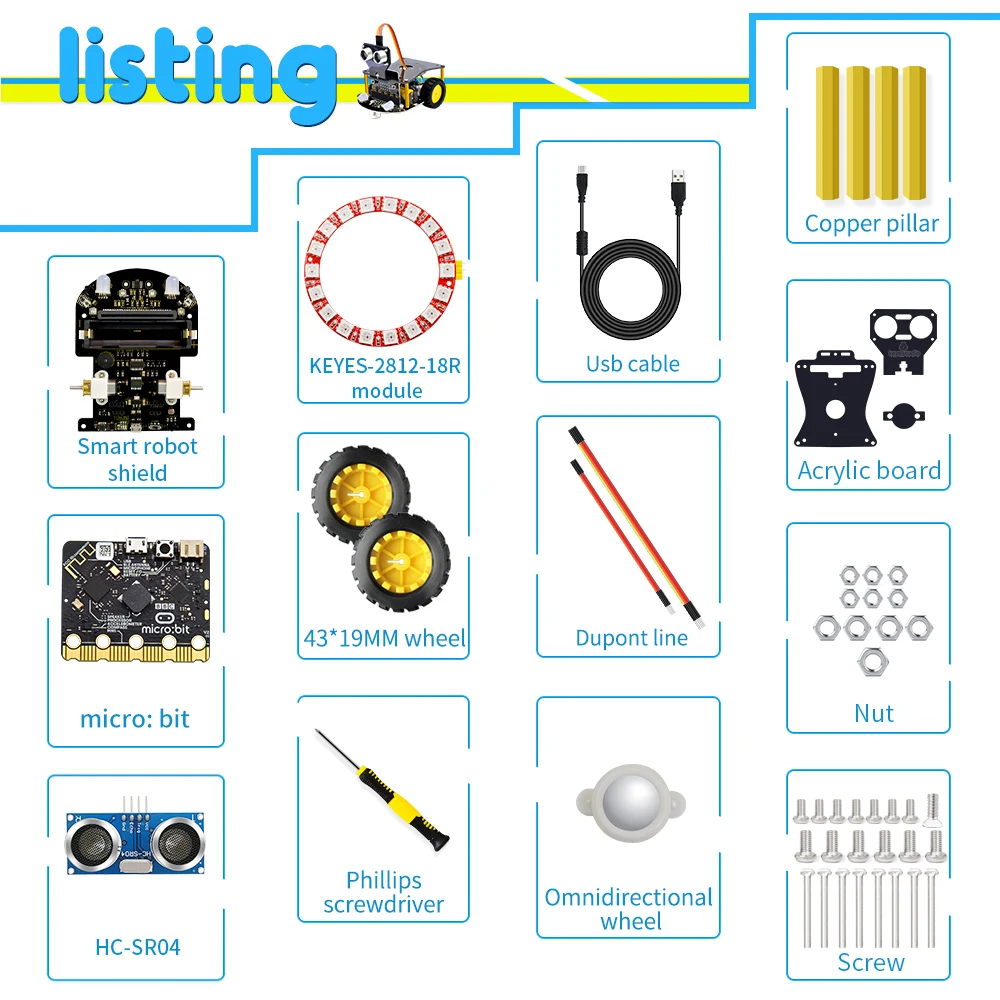 Keyestudio Microbit V2 Robot Car Kit for BBC Microbit V2 Smart Robot Cars for Makecode & Micropython Programming STEM Kit