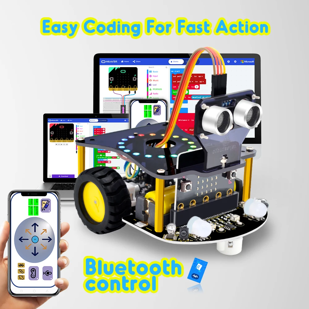 Keyestudio Microbit V2 Robot Car Kit for BBC Microbit V2 Smart Robot Cars for Makecode & Micropython Programming STEM Kit